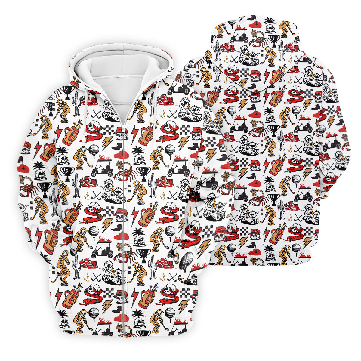 Horror Pattern White Halloween Golf Tops For Men, Fun Golf Shirts For Men, Halloween Gift Idea