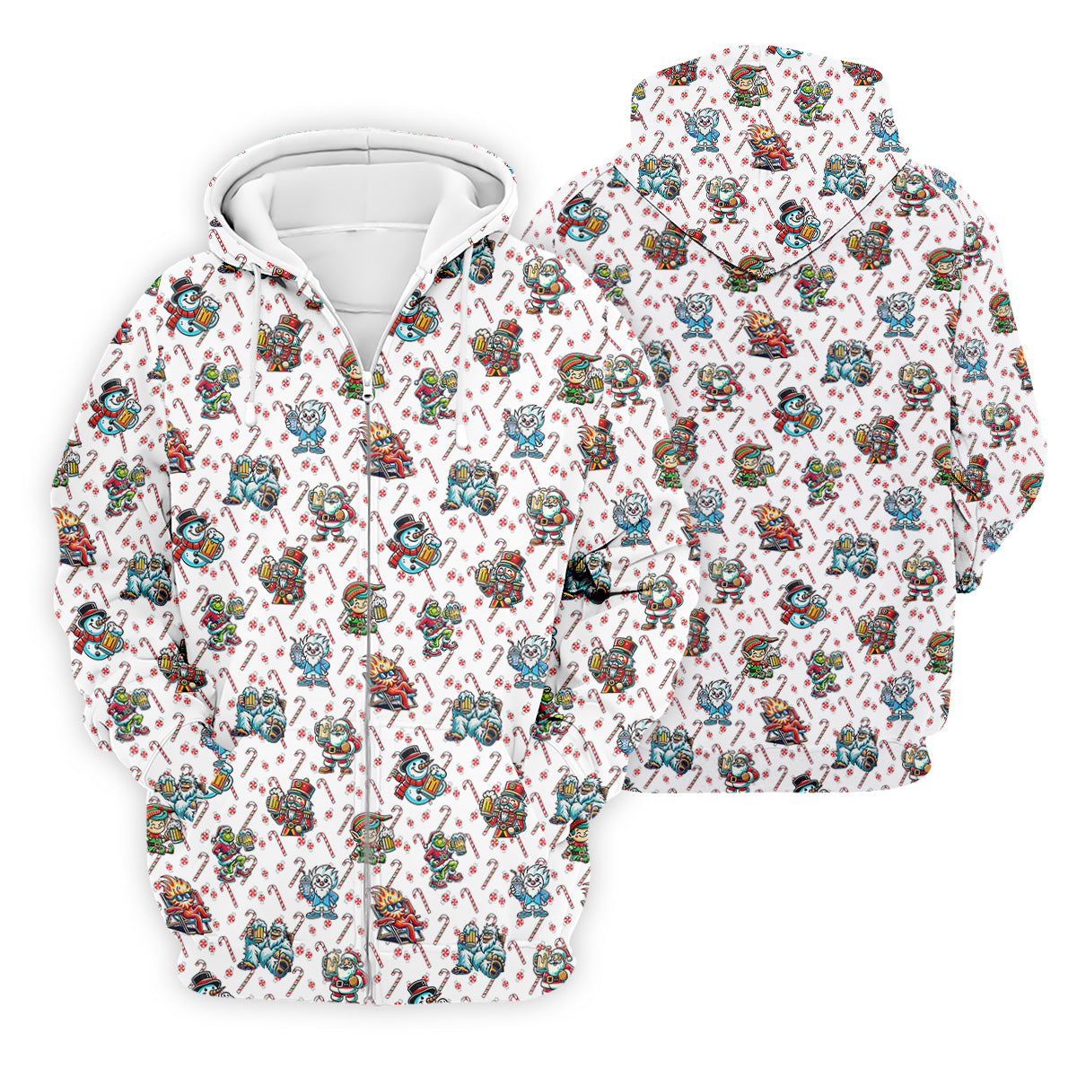 Christmas Character Beer Candy Cane Pattern Golf Tops For Men, Christmas Golf Shirt, Polo ShirtFor Men