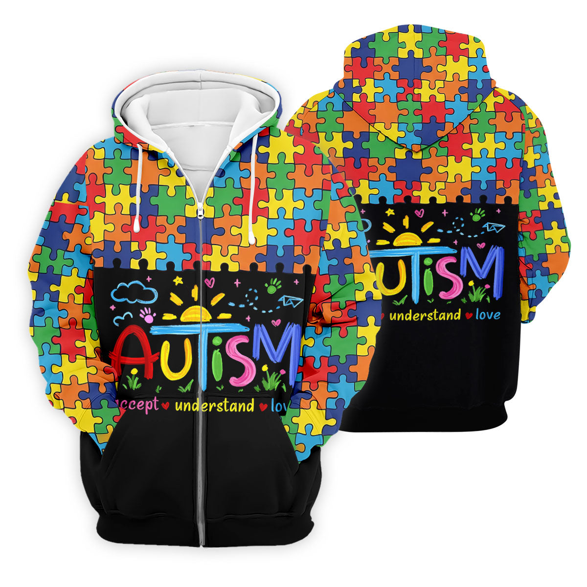 Awareness Accept Understand Love Colorful Puzzle Golf Shirt, Polo ShirtFor Men, Golf Shirts For Men