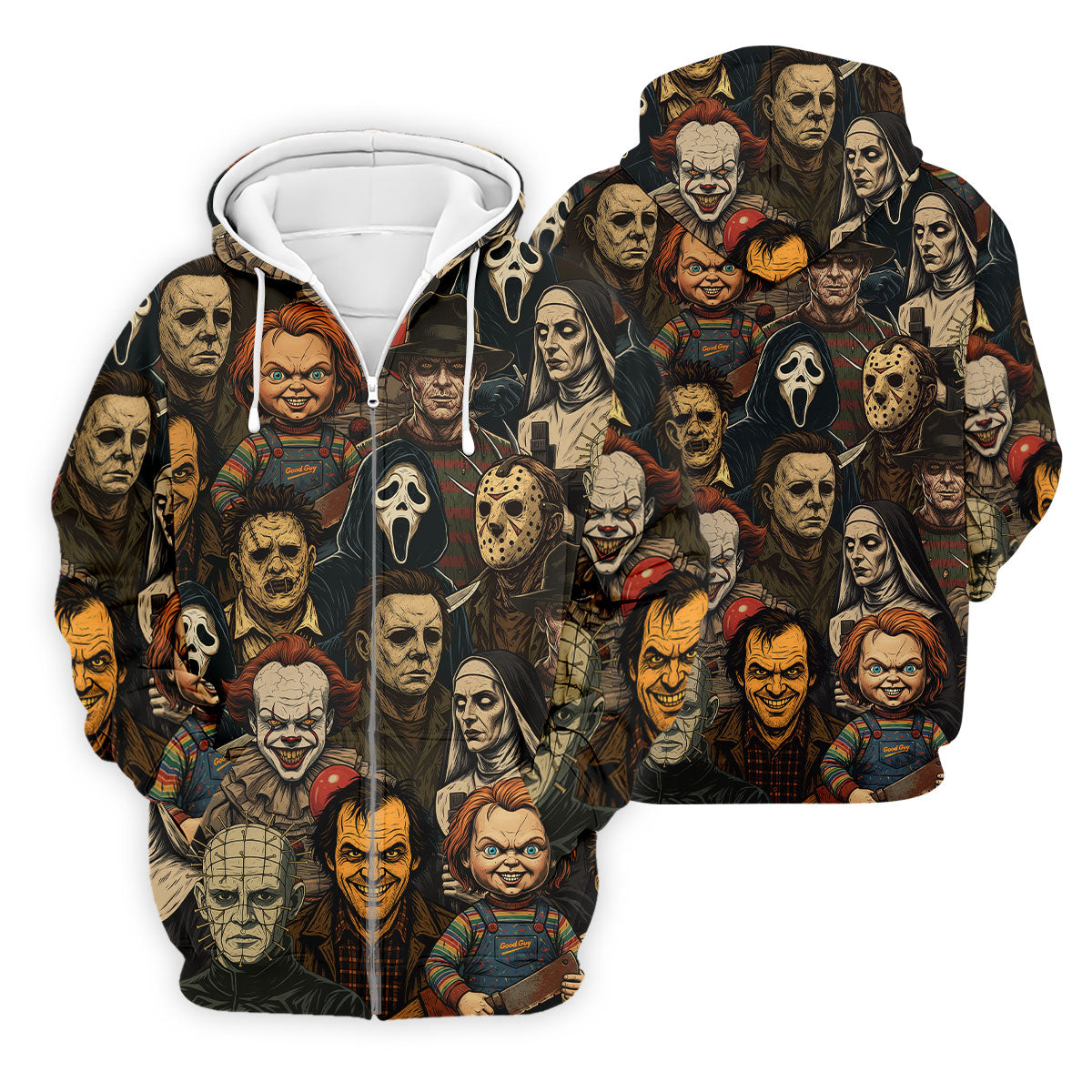 Horror Halloween Character Halloween Men's Polo Shirt Horror Movie Shirt, Mens Golf Shirts, Halloween Golf Shirt