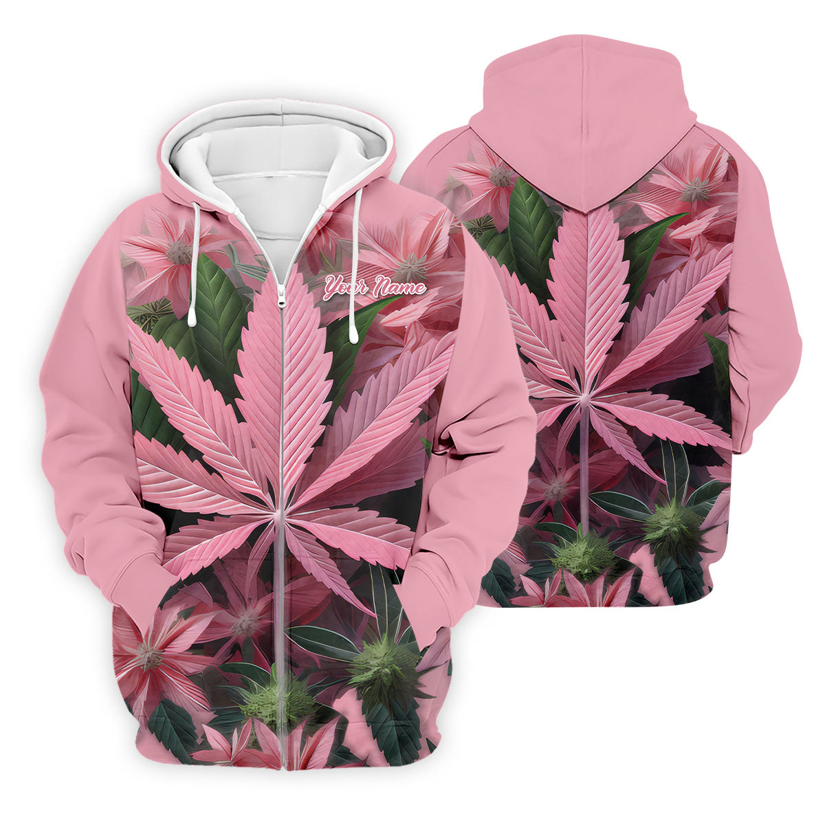 Pink Marijuana Leaf Men's Golf Shirt, Funny Weed Golf Shirt, Custom Mens Golf Shirt