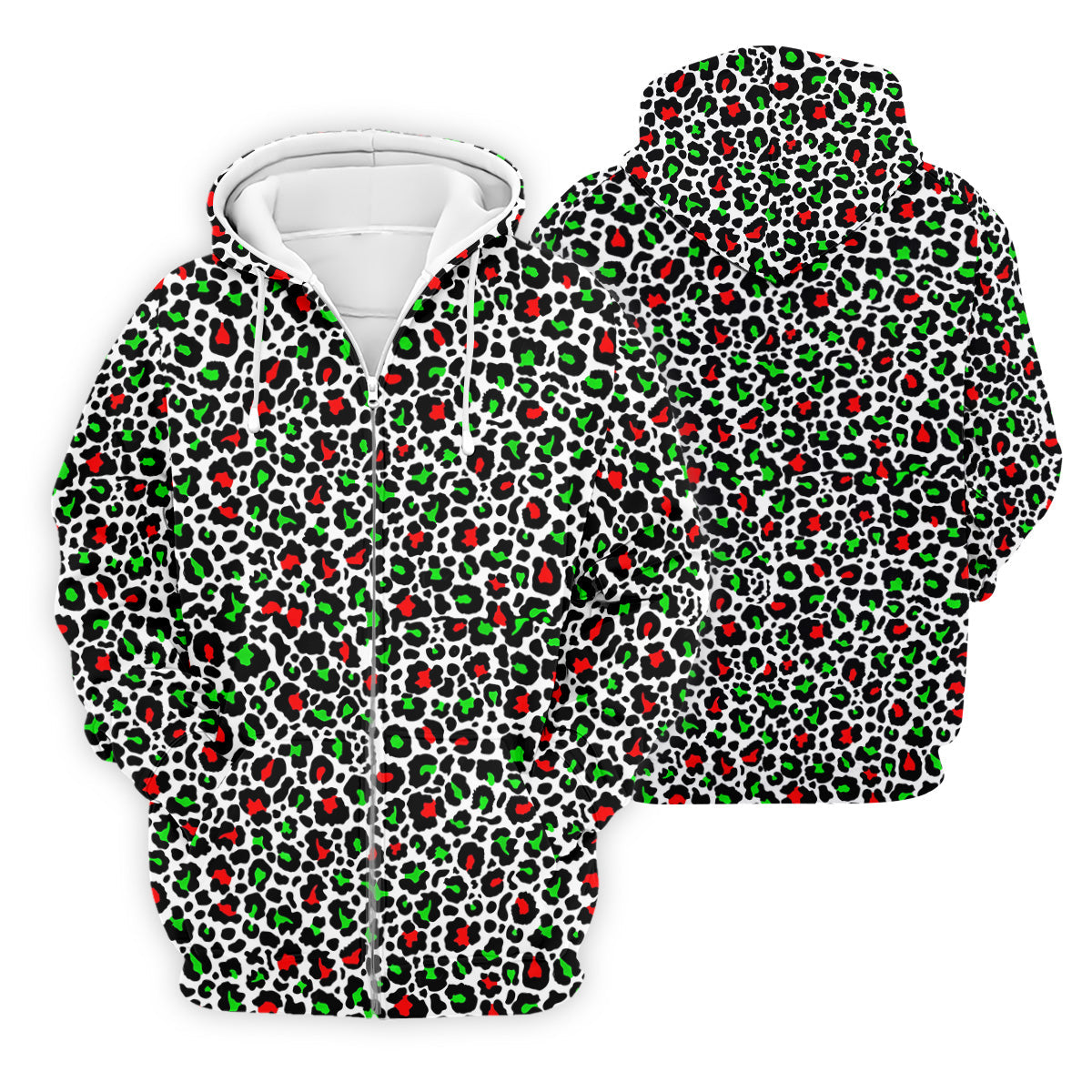 Leopard Pattern Xmas Pine Tree Green And Red Golf Tops For Men, Christmas Golf Shirt, Polo Shirt Men