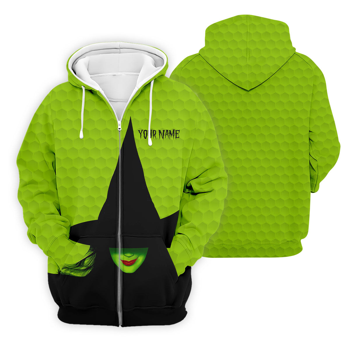 The Green Witch Golf Ball Pattern Golf Tops For Men, Spooky Vibe Men's Funny Golf Shirts, Halloween Golf Shirt
