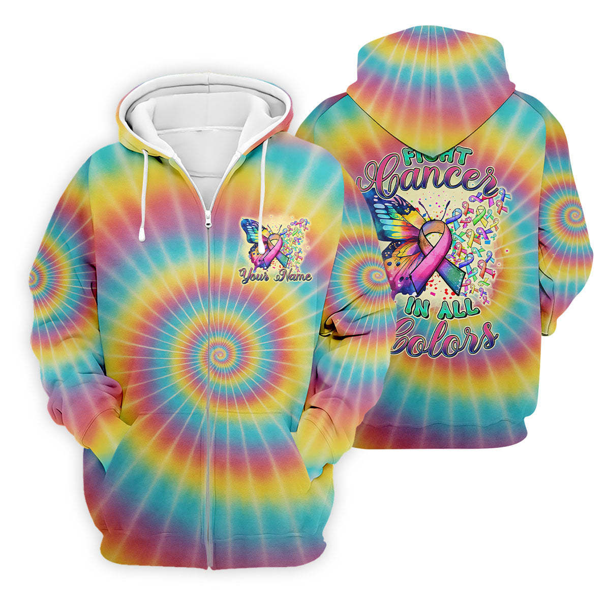 Fight Cancer In All Colors Tie Dye Print Golf Tops For Men, Cancer Awareness Shirt, Golf Shirts For Men