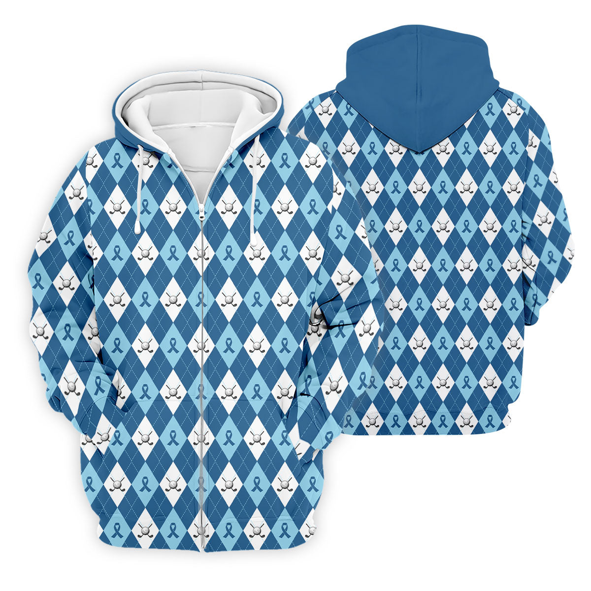 Prostate Cancer Blue And White Argyle Pattern Golf Tops For Men, Cancer Survivor Shirt, Cancer Awareness Shirt