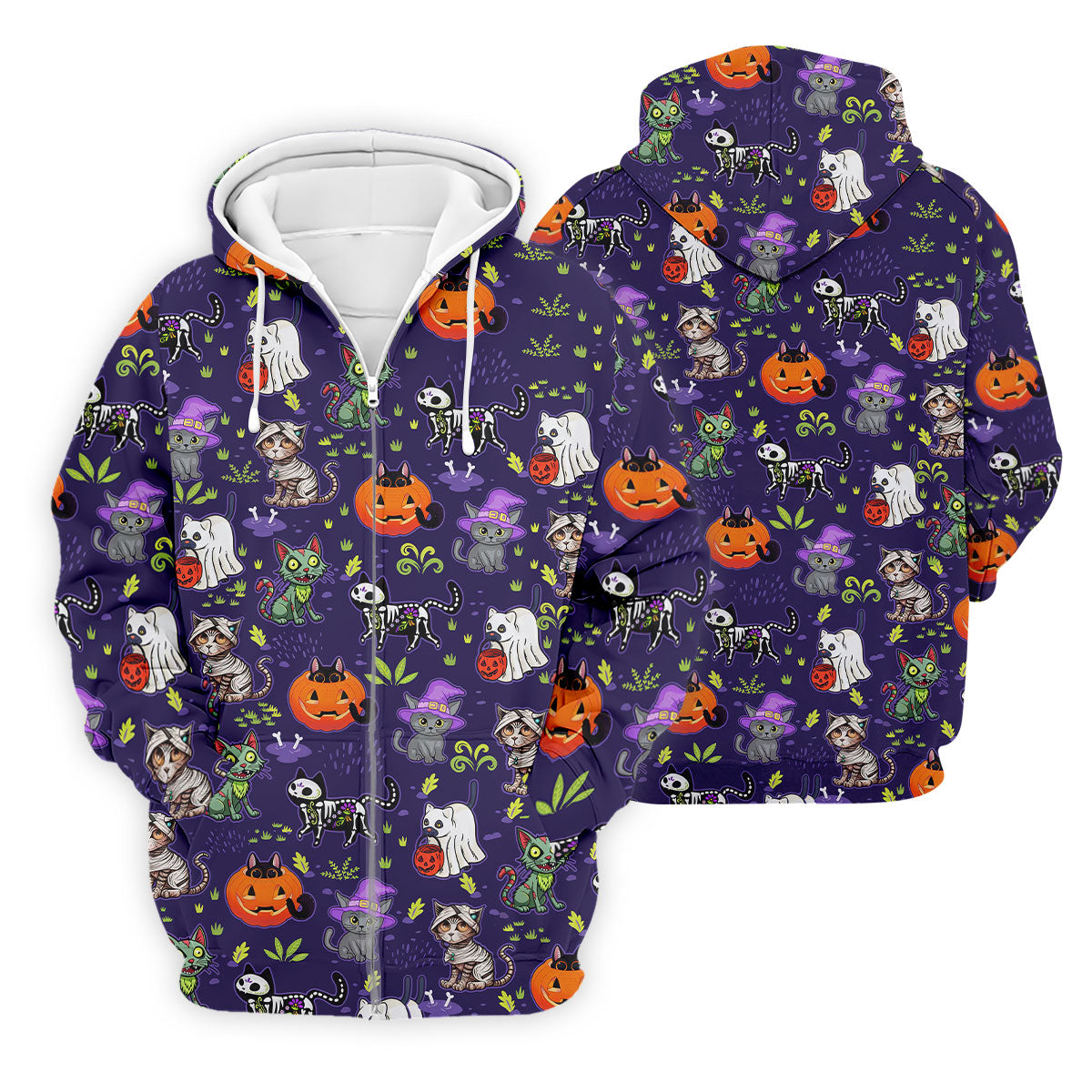 Purple Halloween Cats And Pumpkin Fun Men's Golf Polos, Cute Golf Outfit, Polo ShirtFor Men