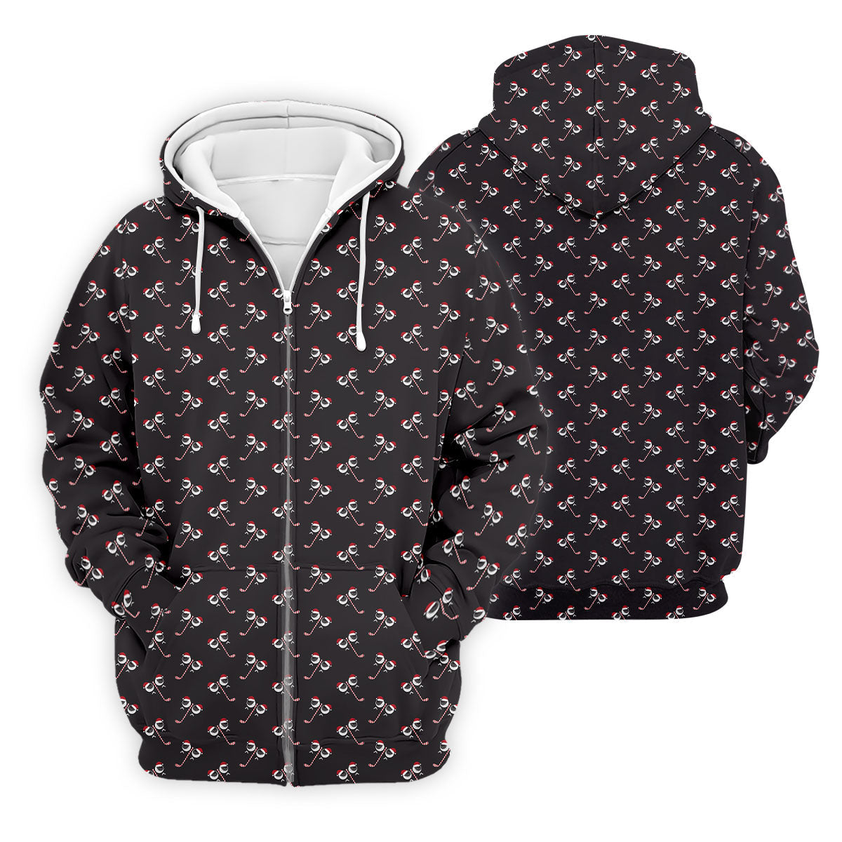 Funny Christmas Candy Cane Pattern Black Golf Shirt, Polo ShirtFor Men, Christmas Golf Shirt