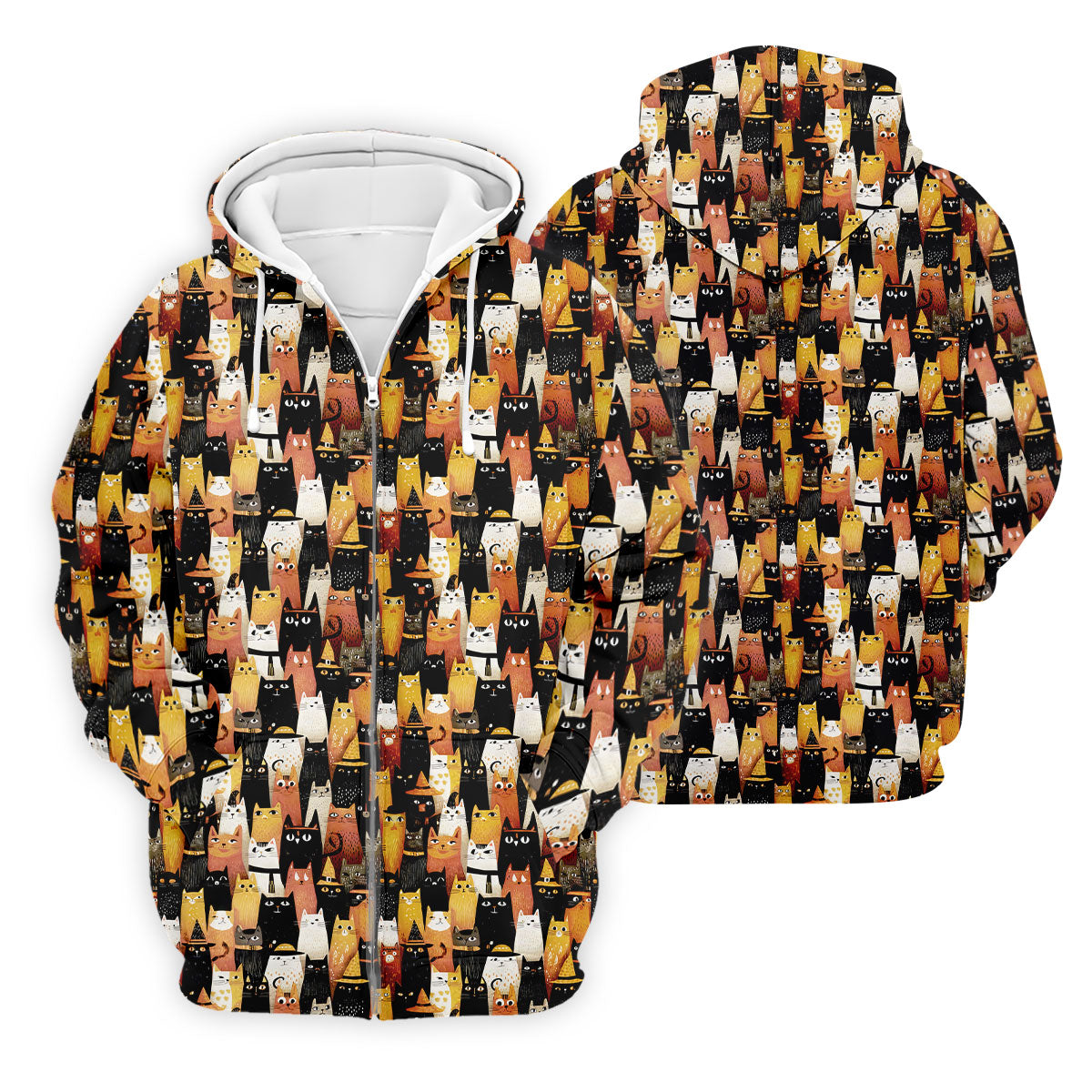 Orange Black Halloween Cat Fun Golf Shirts For Men, Cute Golf Outfit, Polo ShirtFor Men