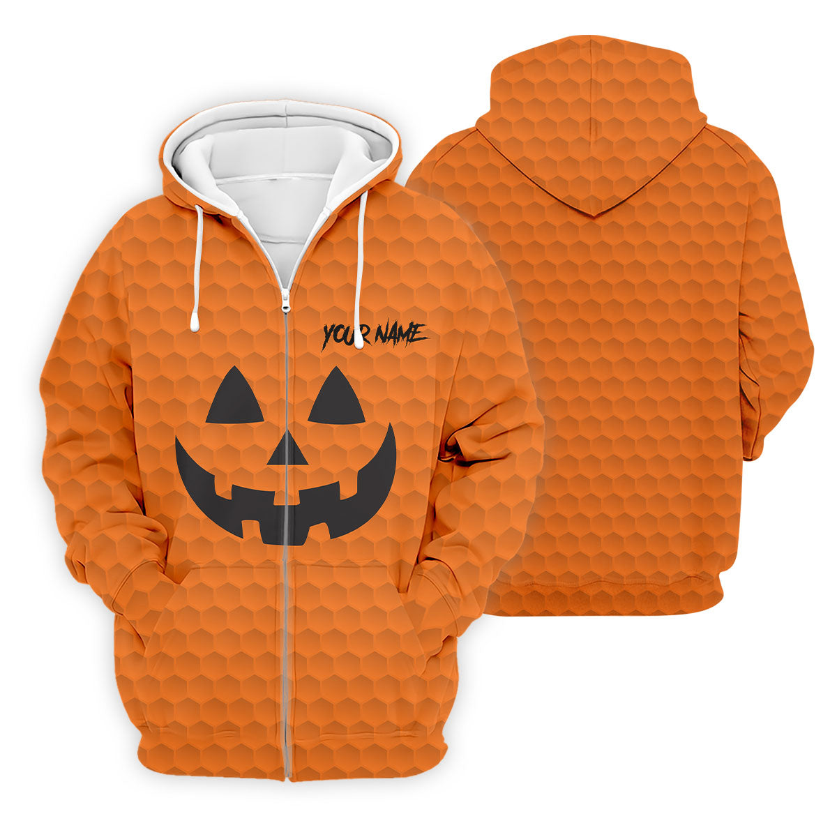 Halloween Pumpkin Face Custom Name Men's Funny Golf Shirts, Polo ShirtFor Men, Golf Gift For Men