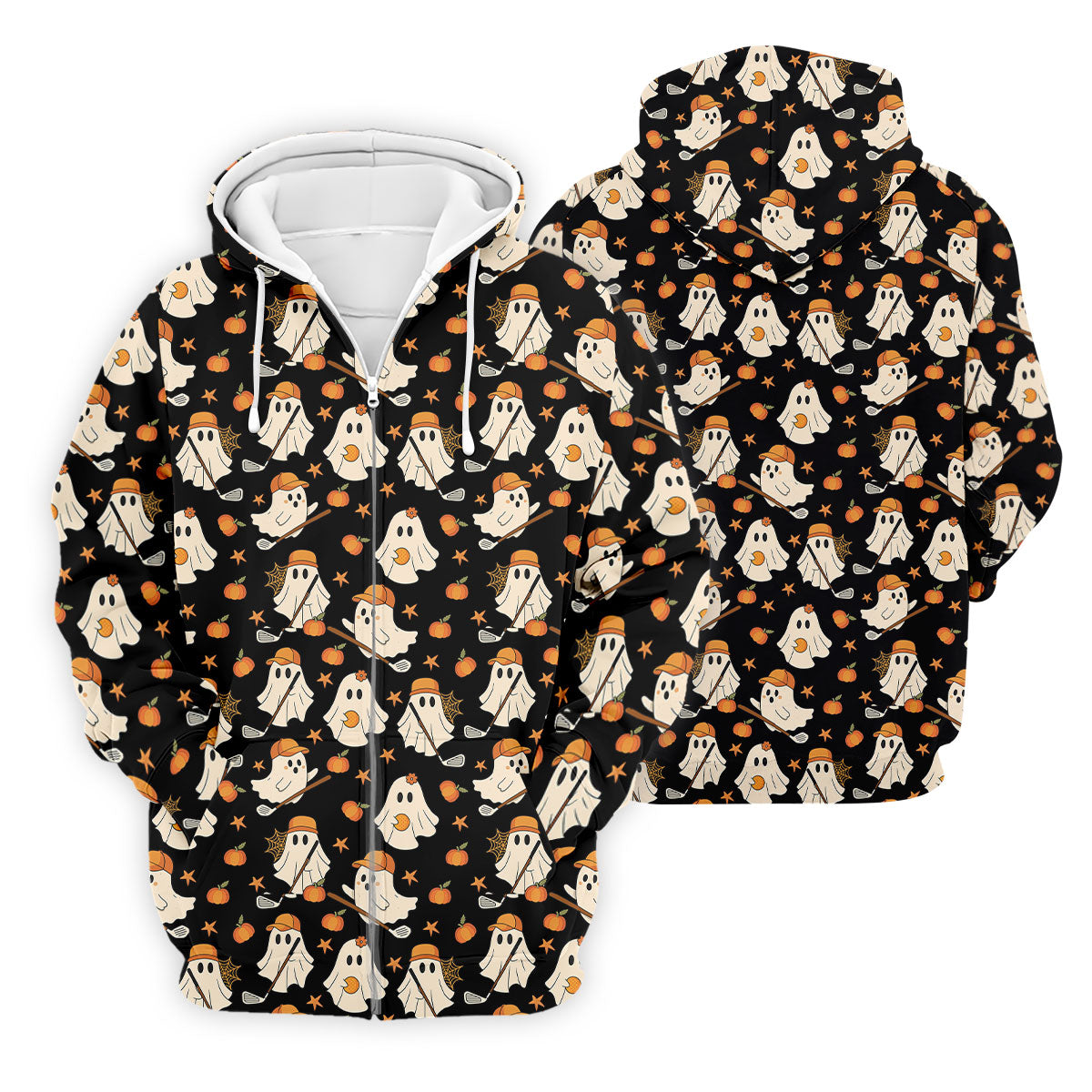 Boo Ghost Cute Pumpkin Halloween Black Golf Shirt, Halloween Gift Idea, Polo ShirtFor Men