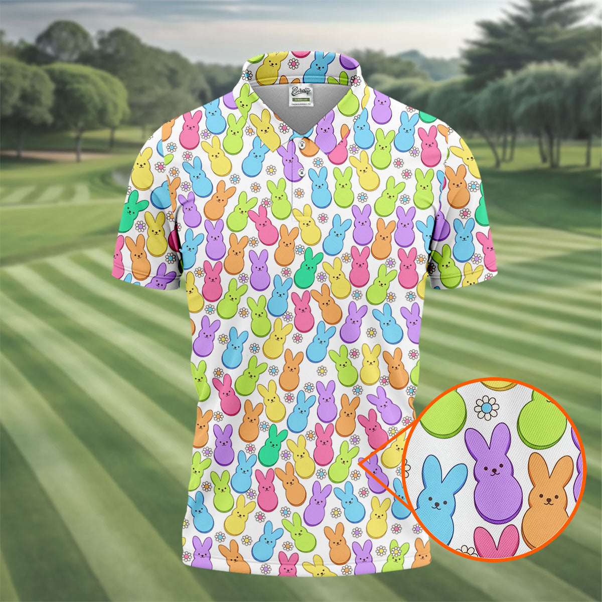 Pastel Easter Peeps Daisy Pattern Golf Shirts For Men, Cute Golf Outfit, Polo Shirt Men