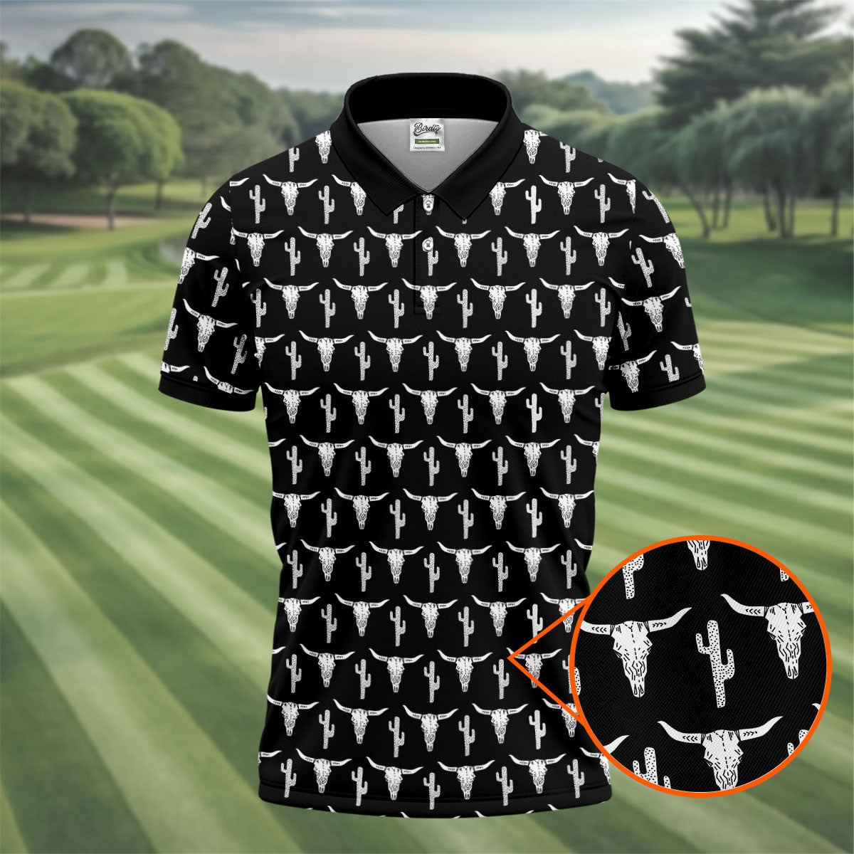 Longhorn Cow Skull Western Theme Black Golf Tops For Men, Polo Shirtor Men, Golf Shirts For Men