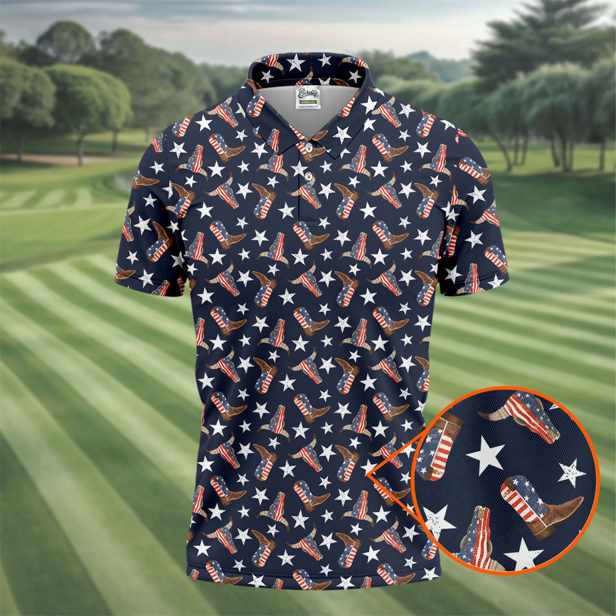 Patriotic Cowboy Boots Stars Pattern 4th Of July Golf Shirt, 250th Anniversary Golf Shirts For Men