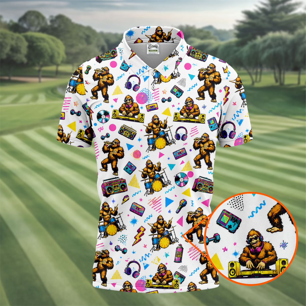 Bigfoot Party Memphis Pattern Retro Golf Shirt, Hawaiian Golf Shirt, Polo Shirtor Men