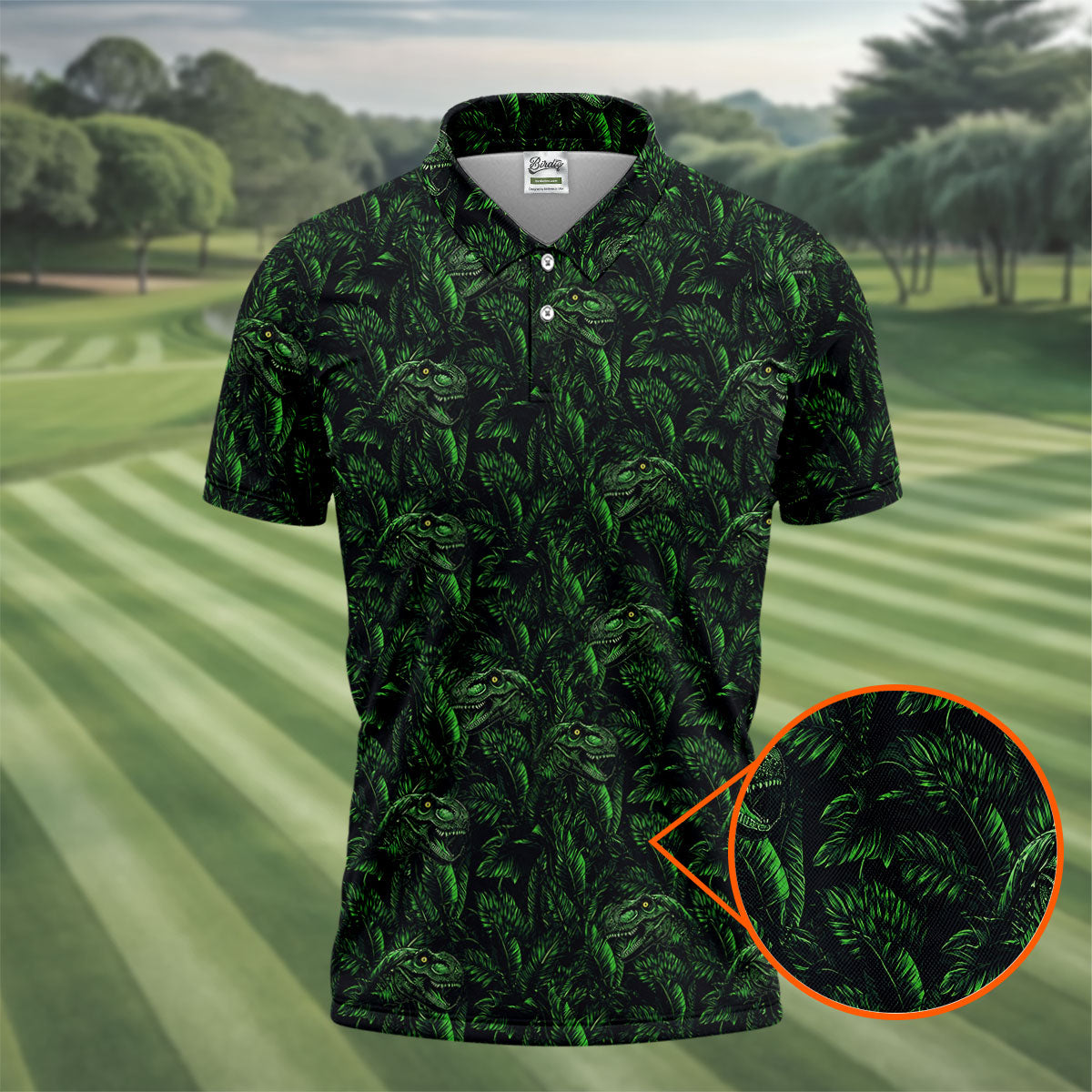 Dinosaurs In The Forest Deep Forest Green Hawaiian Golf Shirt, Polo Shirtor Men