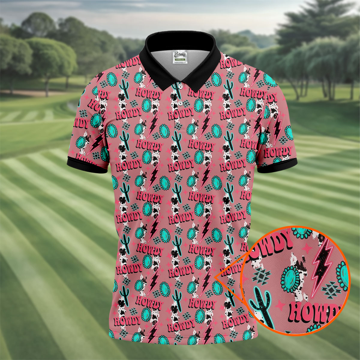 Howdy Pink Lightning Bolts Western Theme Golf Tops For Men, Polo Shirtor Men, Golf Shirts For Men