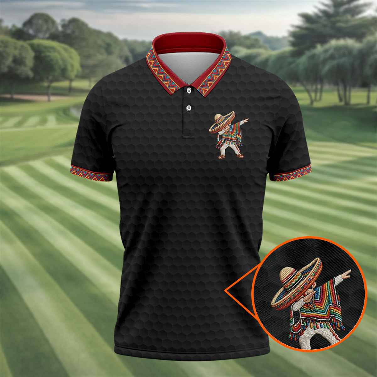 Cinco De Mayo Celebration Golf Ball Pattern Black Golf Shirt, Polo Shirt Men