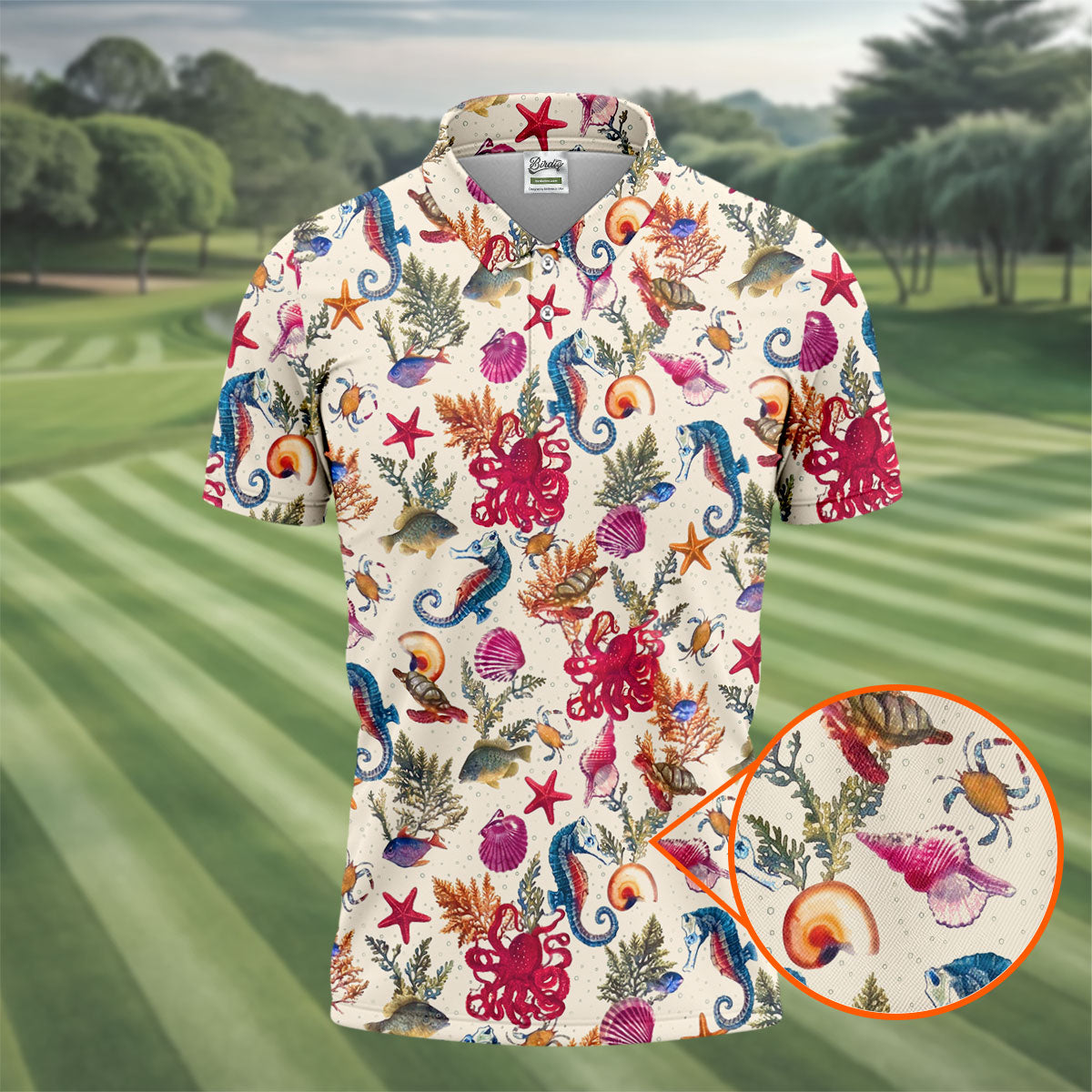 Marine Life Coral Reef Pattern Golf Shirt, Women's Golf Shirt, Hawaiian Golf Shirt, Golf Polo For Women