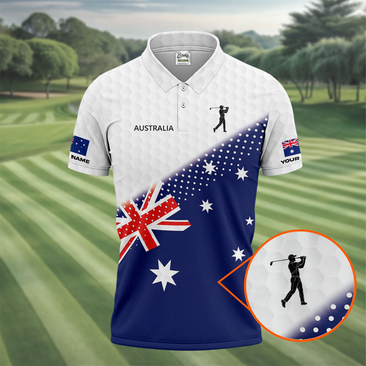 Golf Ball Pattern Australia Flag Print Men's Golf Top, Polo Shirt Men, Golf Shirts For Men