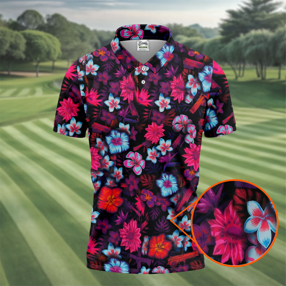 Colorful Hibiscus Tropical Floral Hawaiian Golf Shirt, Summer Vibe Golf Shirts For Men