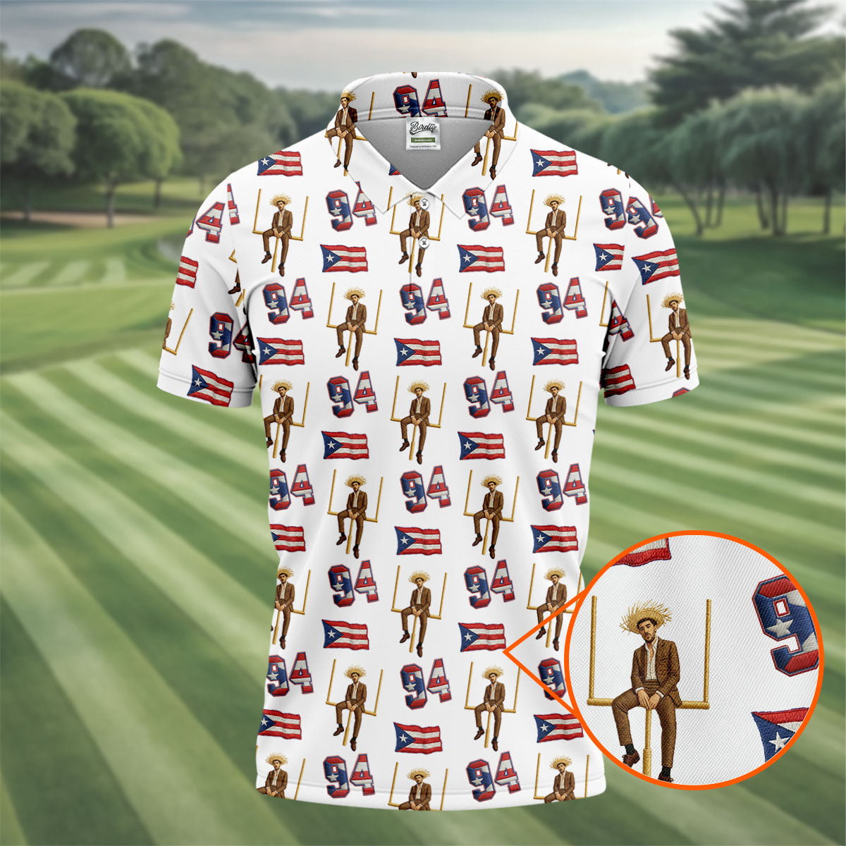 Bad Bunny Benito Bowl Football Theme White Men Polo, American Football League Gift Ideas For Football Fans