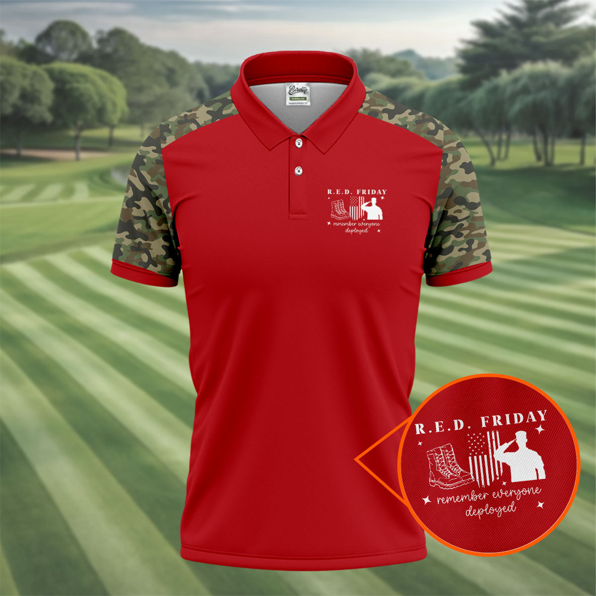 RED Friday Camo Red Patriotic 4th Of July Golf Shirt, 250th Anniversary Golf Shirts For Men