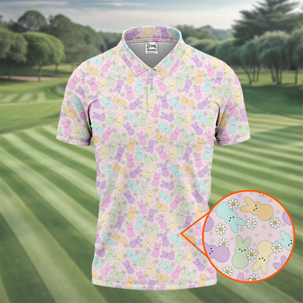 Easter Bunny Seamless Pattern Golf Shirts For Men, Men's Funny Golf Shirts, Cute Golf Outfit, Polo ShirtFor Men