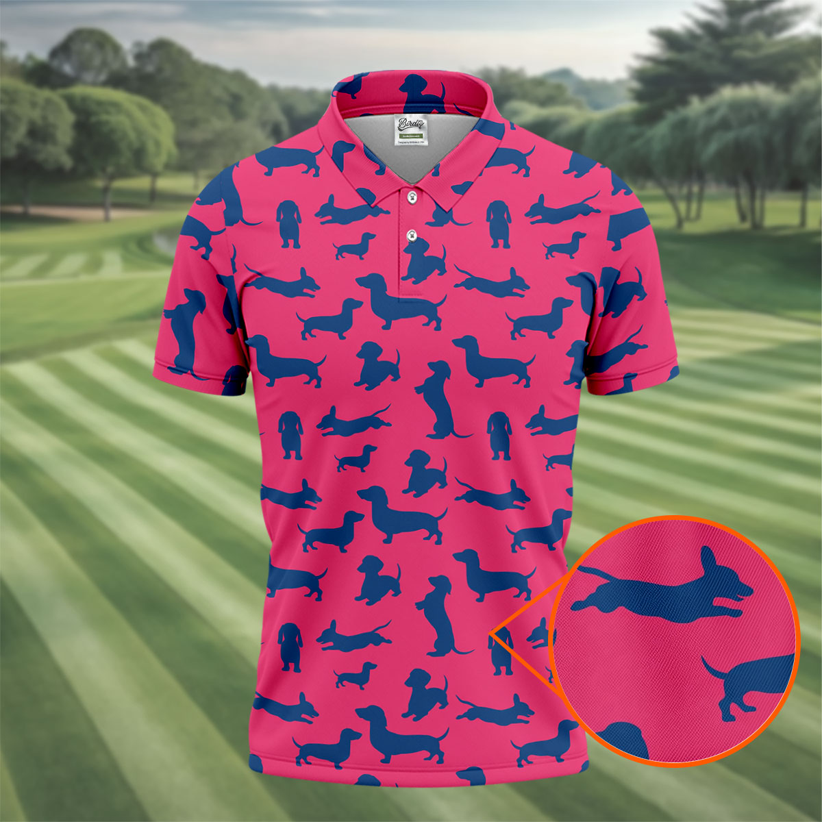Funny Dachshund Pink And Navy Cute Golf Shirt, Men's Funny Golf Shirts, Golf Shirts For Men
