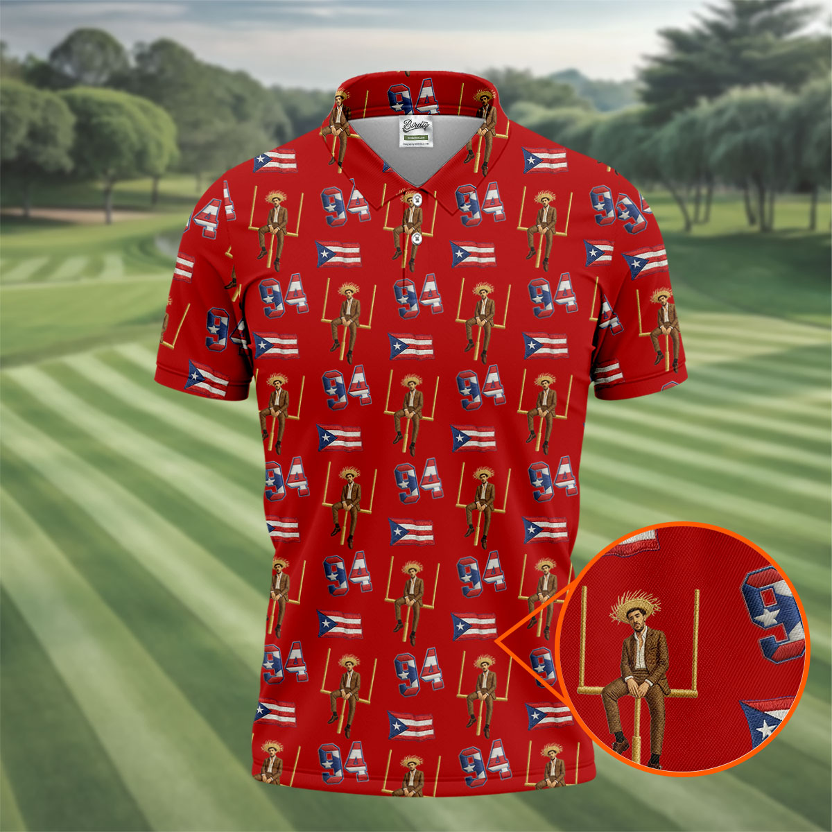 Bad Bunny Benito Bowl Football Theme Red Men Polo, American Football League Gift Ideas For Football Fans