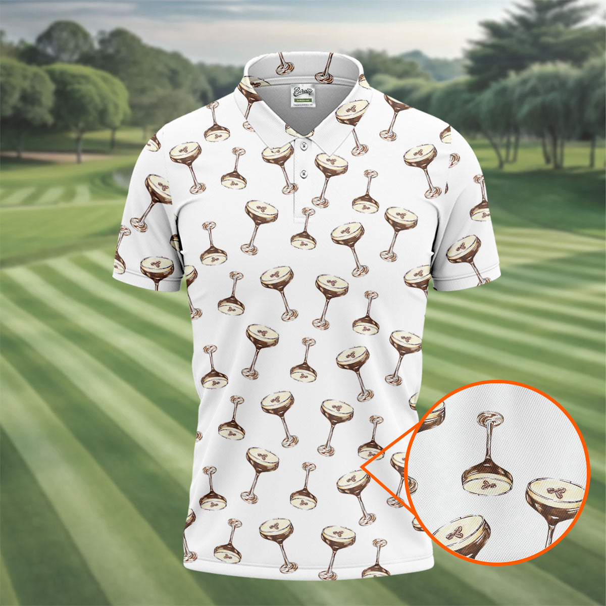 Expresso Martini Doodle Seamless Pattern Hawaiian Golf Shirt, Polo Shirt Men