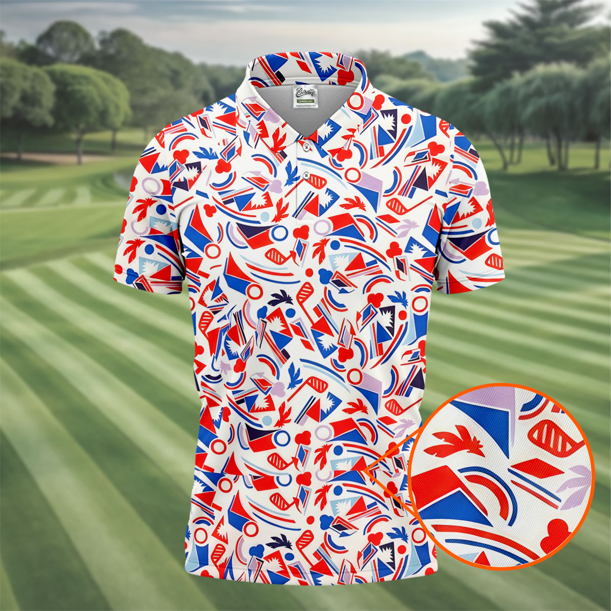 Red White Blue Golf Pattern Patriotic Golf Shirt, 250 Years Of Freedom 4th Of July Golf Shirts For Men