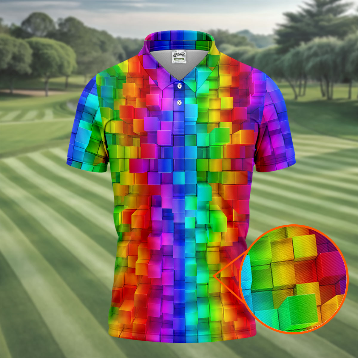 Rainbow Cube 3D Effect LGBT Support Golf Tops For Men, Gay Pride Month Celebrate Golf Shirts For Men