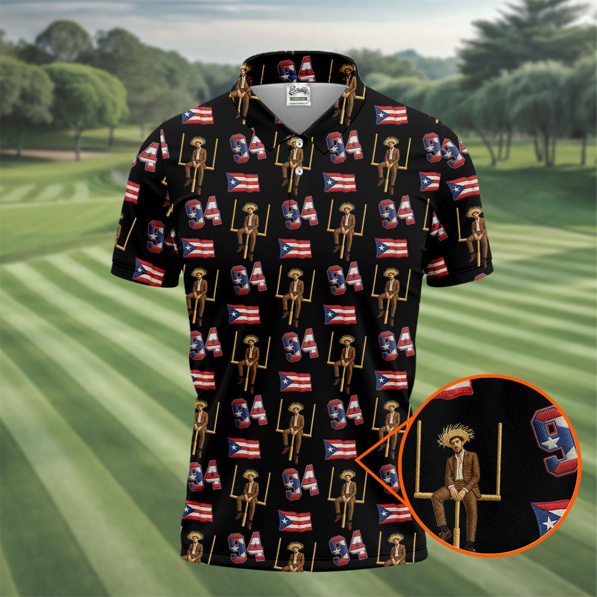 Bad Bunny Benito Bowl Football Theme Black Men Polo, American Football League Gift Ideas For Football Fans