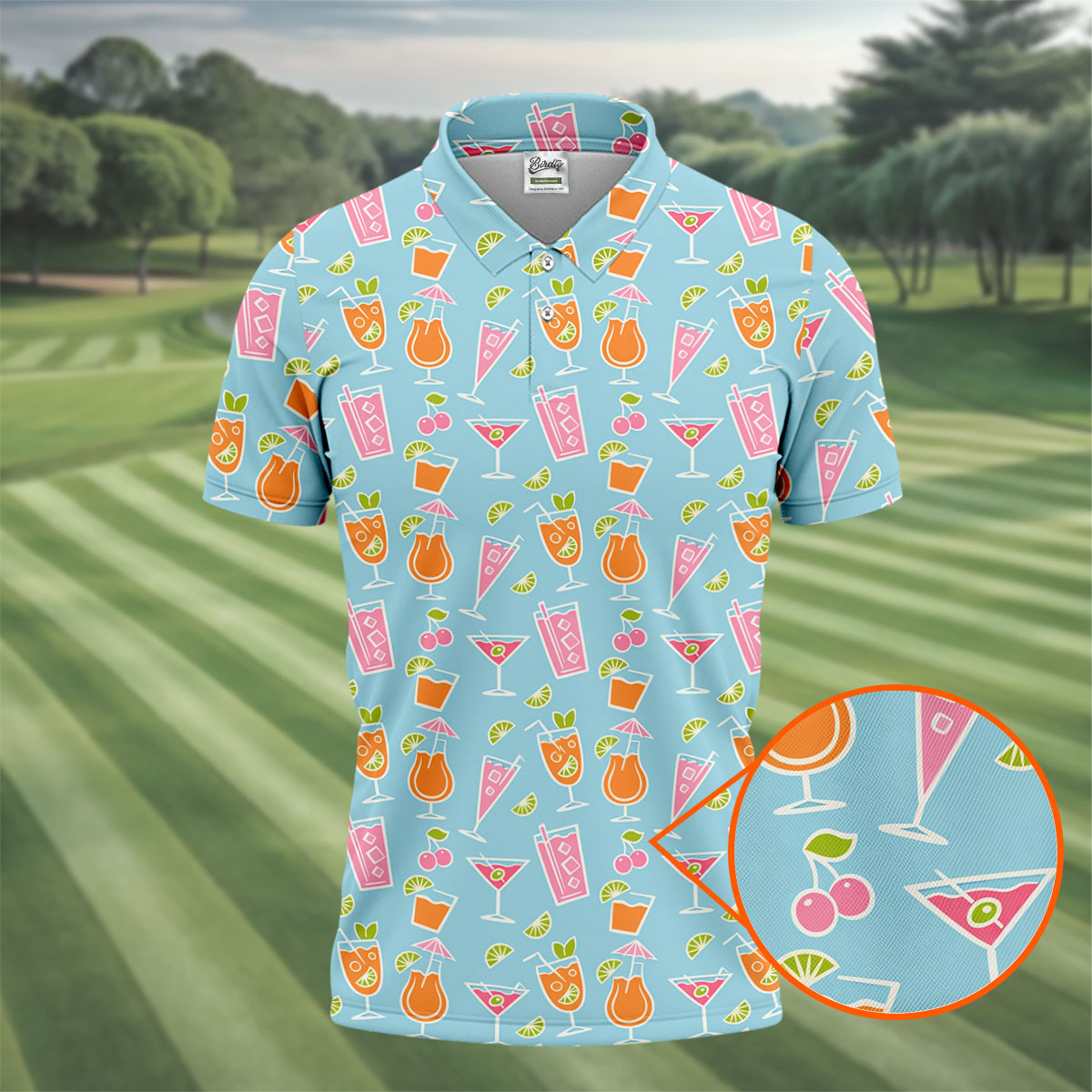 Tropical Cocktail Drinks Pattern Golf Shirt, Mens Golf Shirts, Golf Apparel For Men
