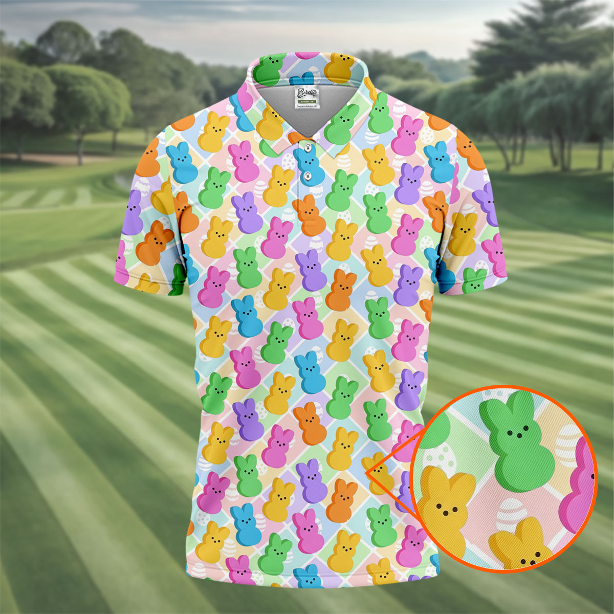 Pastel Easter Peeps Colorful Checkered Golf Shirts For Men, Cute Golf Outfit, Polo ShirtFor Men