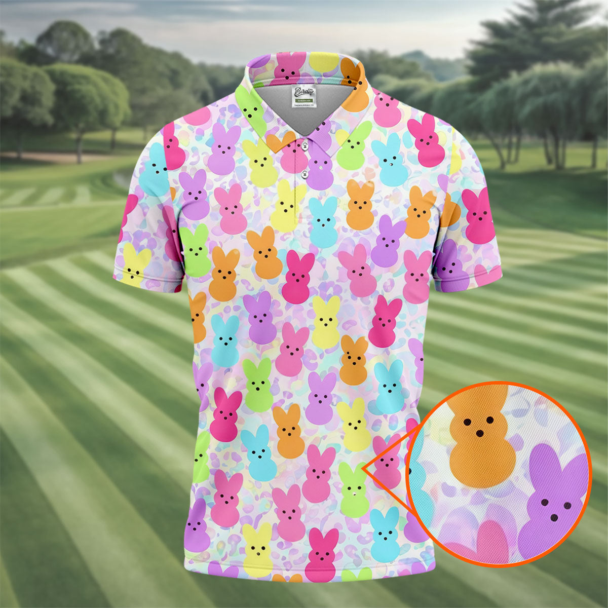 Pastel Easter Peeps Golf Shirts For Men, Cute Golf Outfit, Men's Funny Golf Shirts, Polo Shirt Men