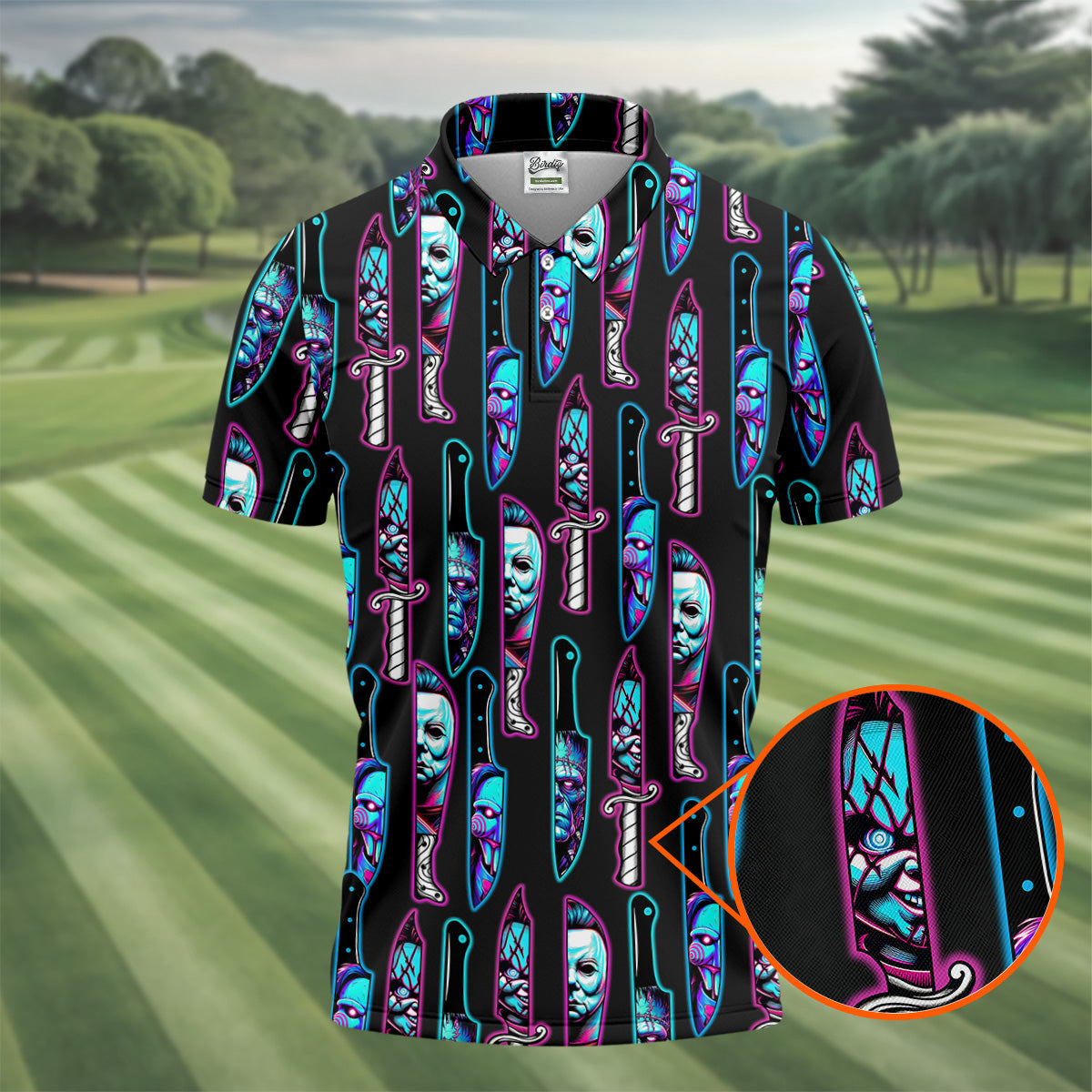 Funny Horror Character Men's Polo ShirtHorror Movie Shirt, Halloween Golf Shirt, Scary Halloween Shirts, Men Golf Gifts
