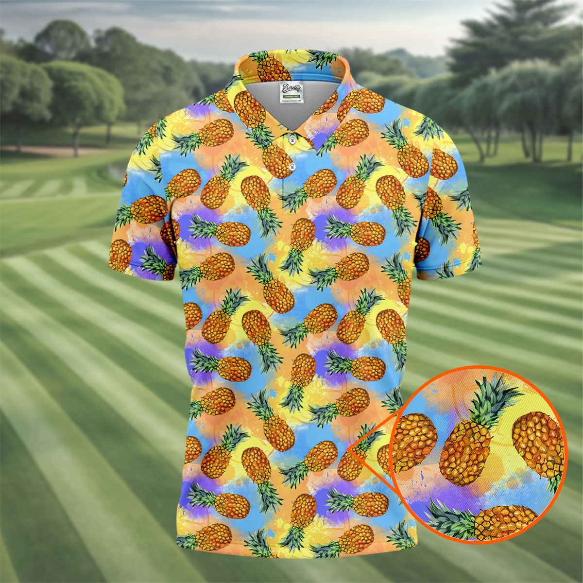 Watercolor Pineapple Tropical Pattern Design Hawaiian Golf Shirt, Golf Shirts For Men, Polo Shirts For Men