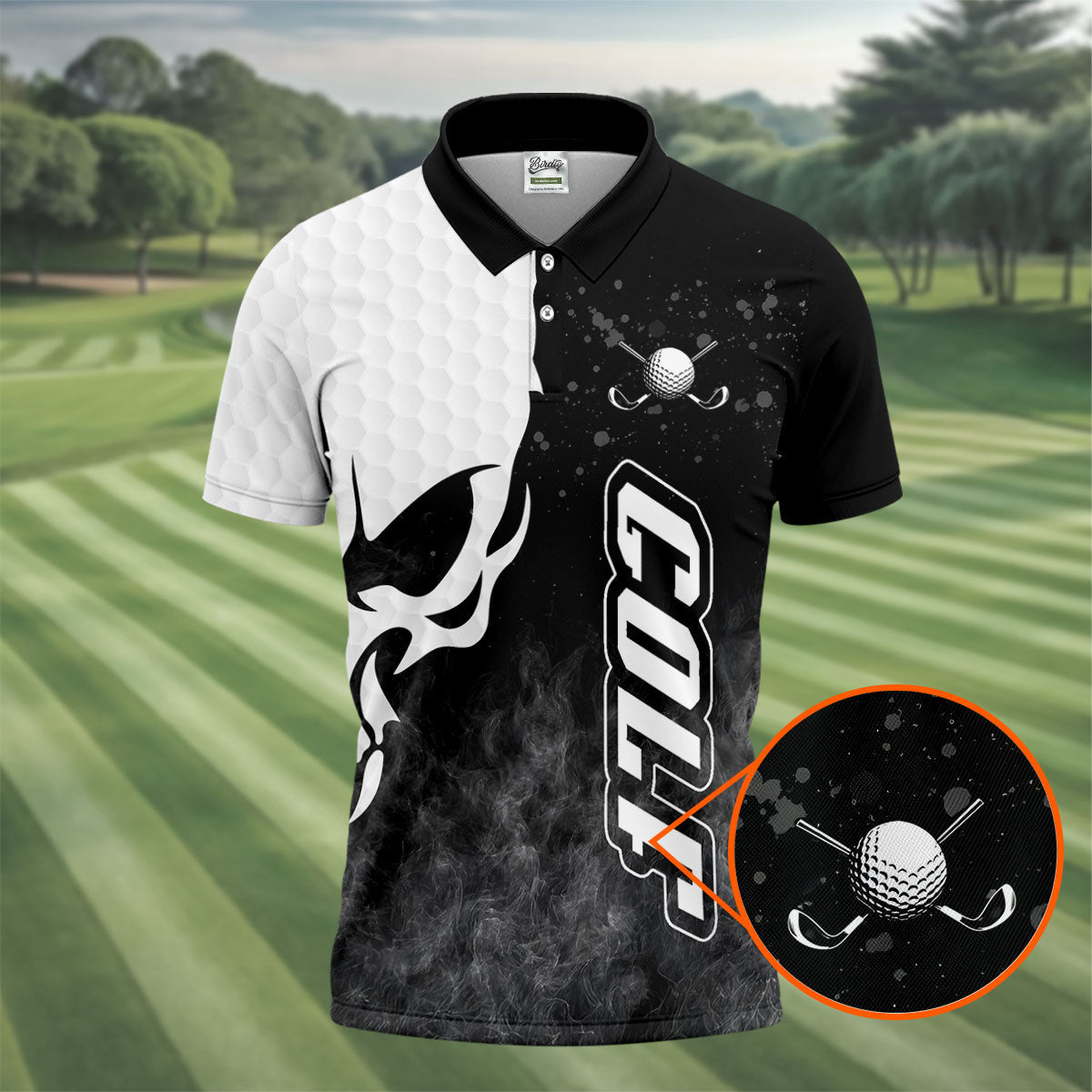 Monochrome Skull Golf Ball Graphic Golf Shirt, Golf Polo For Women, Printed Golf Shirt