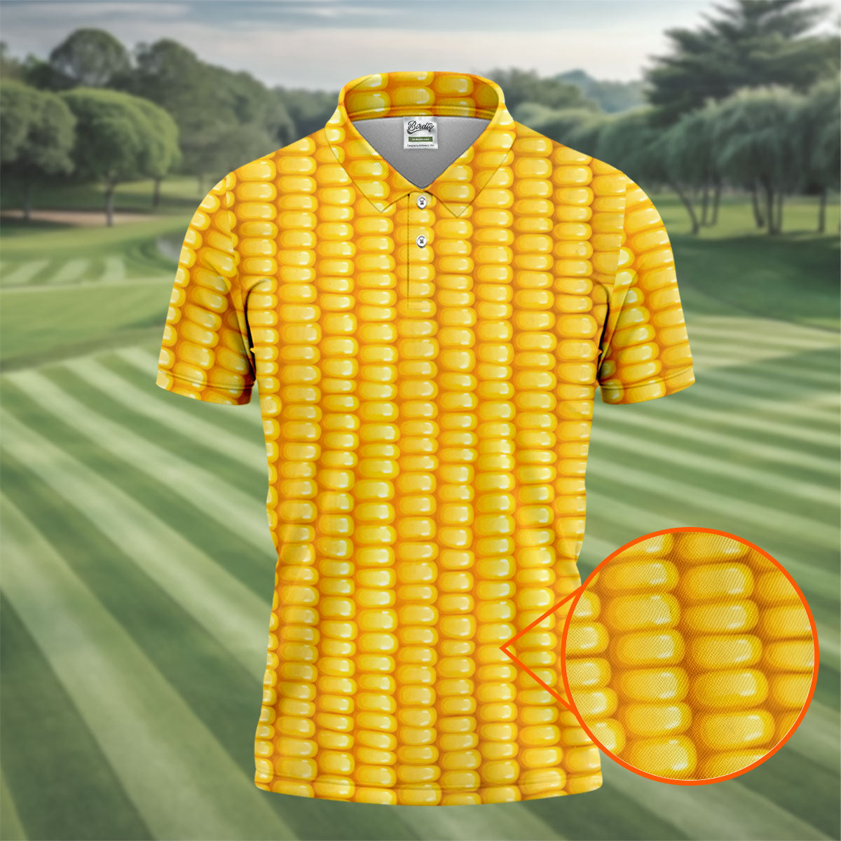 Realistic Sweet Corn Cob Print Design Hawaiian Golf Shirt, Golf Shirts For Men, Polo Shirts For Men