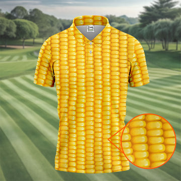Realistic Sweet Corn Cob Print Design Hawaiian Golf Shirt, Golf Shirts For Men, Polo Shirts For Men