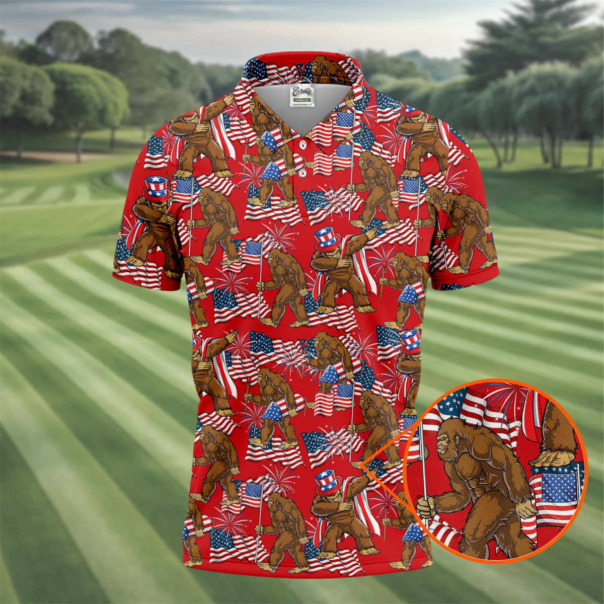 US Flag Pattern 250 Years Bigfoot Golf Shirt, Patriotic 4th Of July Golf Shirts For Men