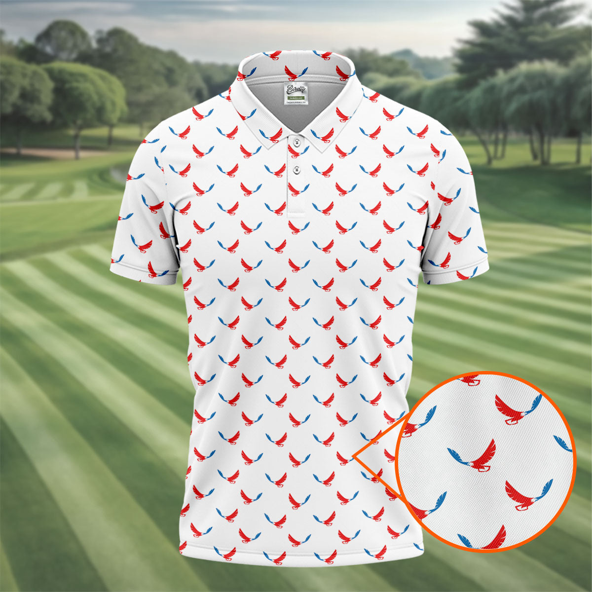 Red White Blue Eagle White Golf Shirt, 4th Of July Golf Shirt, 250th Anniversary Patriotic Golf Shirts For Men