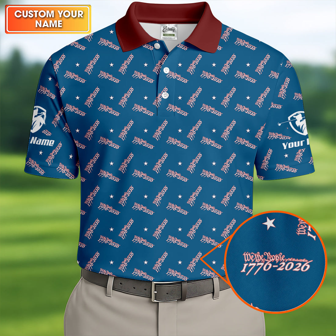 We The People 1776-2026 Navy Golf Shirt, 250th Anniversary Patriotic Golf Shirt, Golf Shirts For Men, Polo For Men