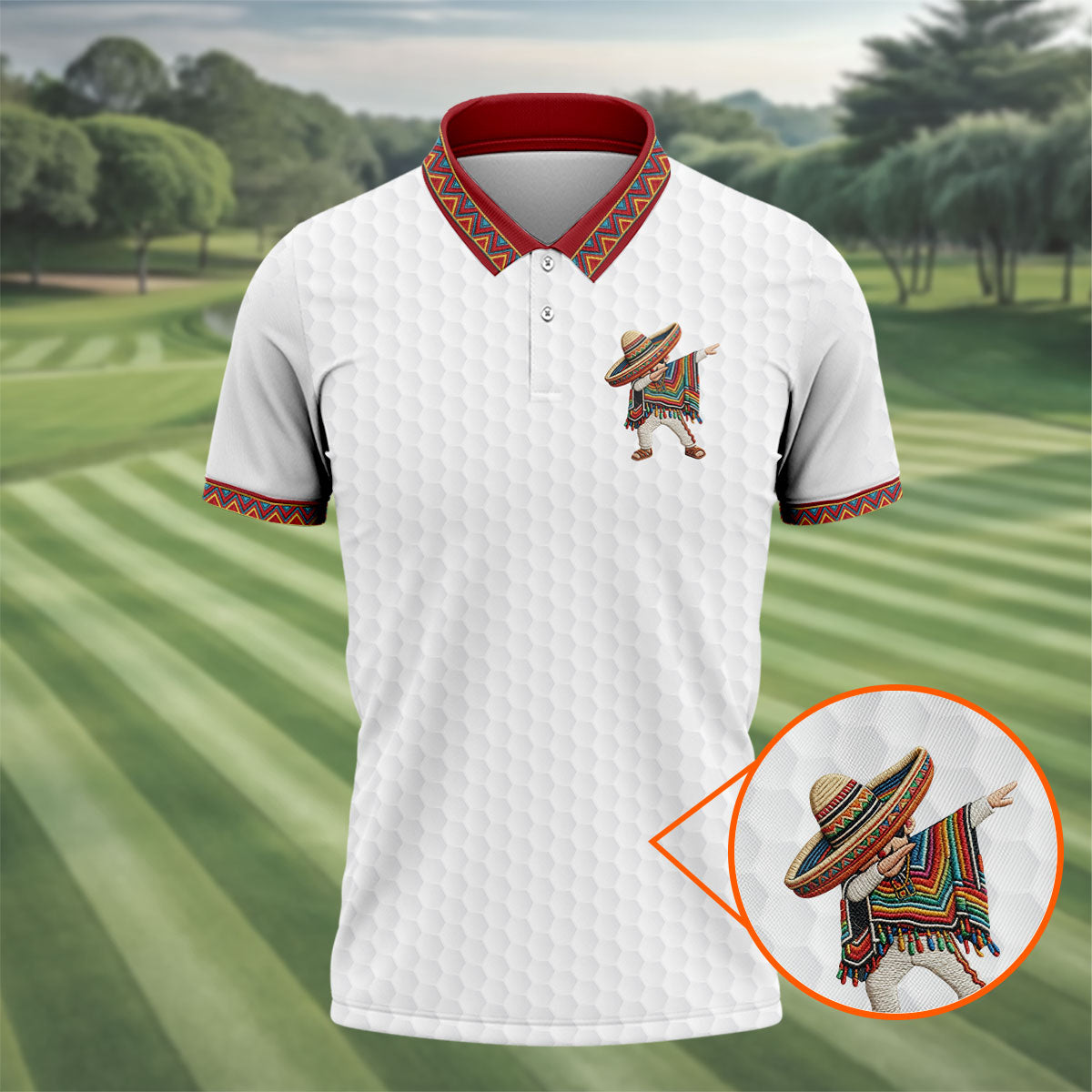 Cinco De Mayo Celebration Golf Ball Pattern White Golf Shirt, Polo Shirtor Men
