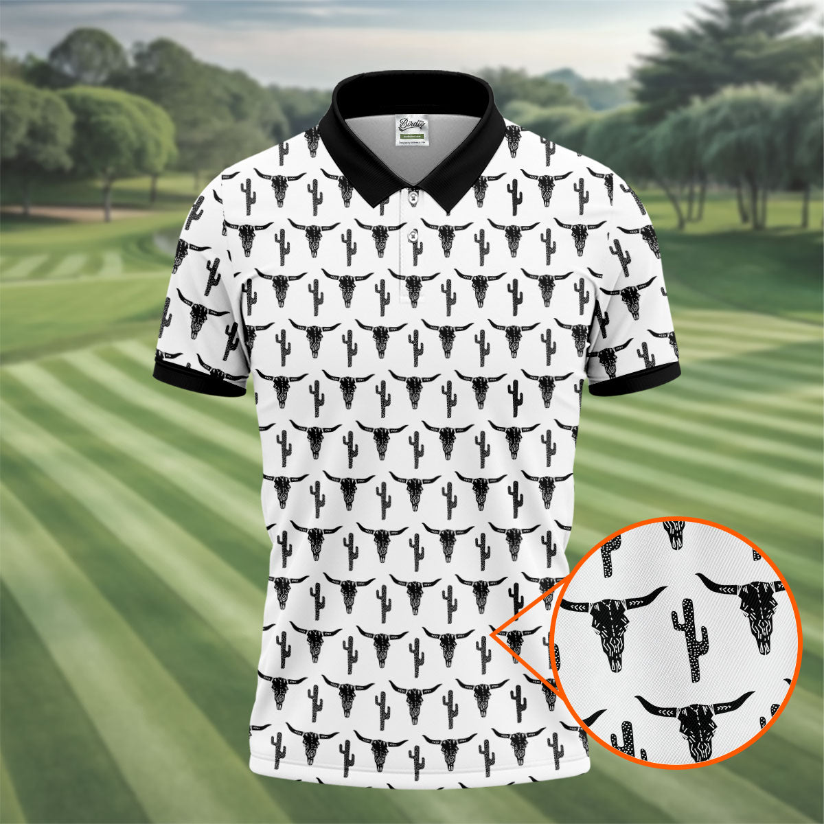 Longhorn Cow Skull Western Theme White Golf Tops For Men, Polo Shirtor Men, Golf Shirts For Men