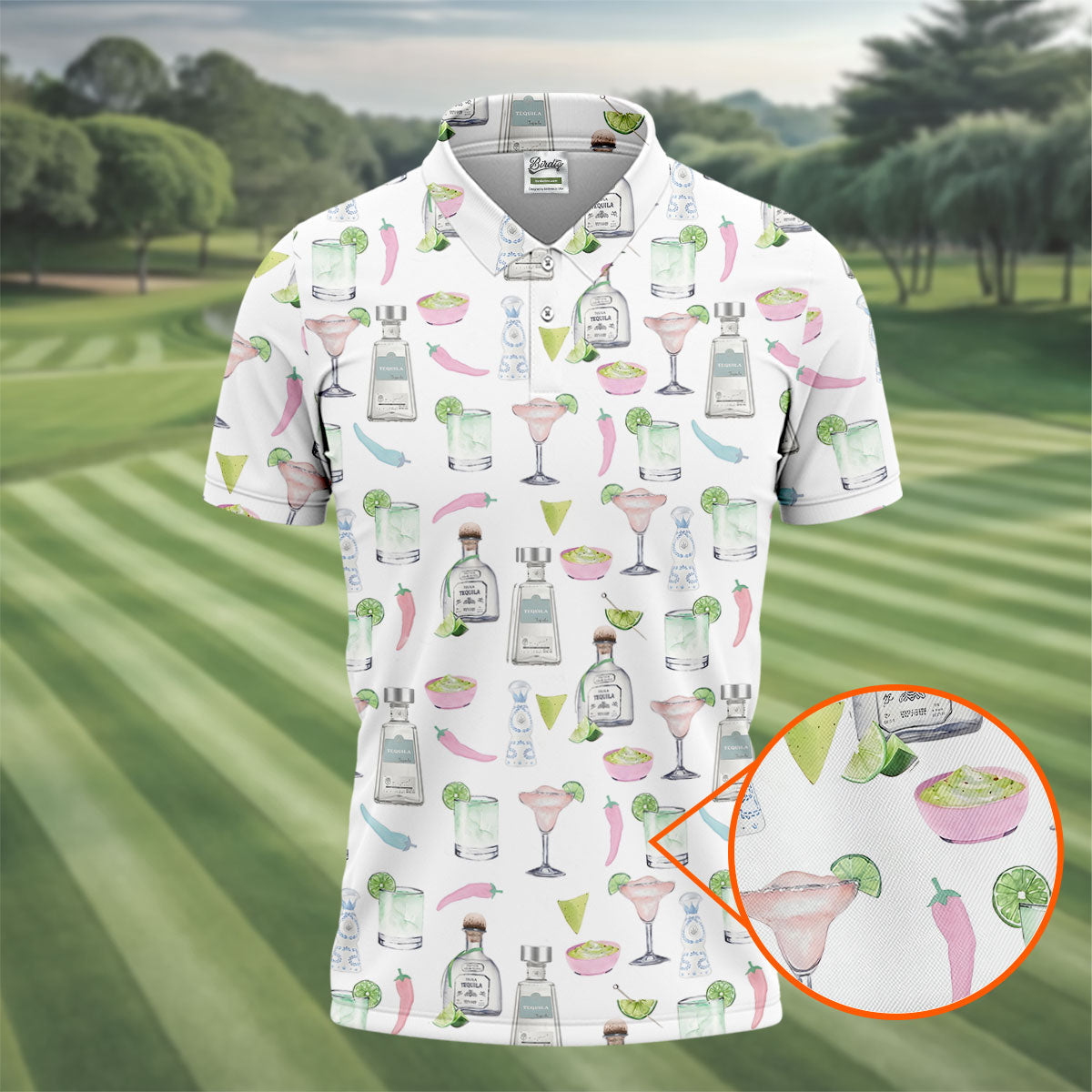 Pink Margarita Glass Tequila Lover Pastel Theme Golf Tops For Men, Polo Shirt Men, Golf Shirts For Men