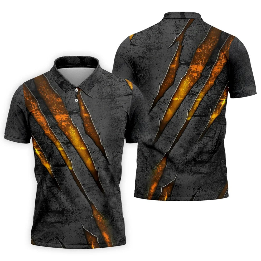 Yellow Claw Marks Hawaiian Golf Shirt, Scratch Print Men's Golf Shirt, Polo Shirts For Men