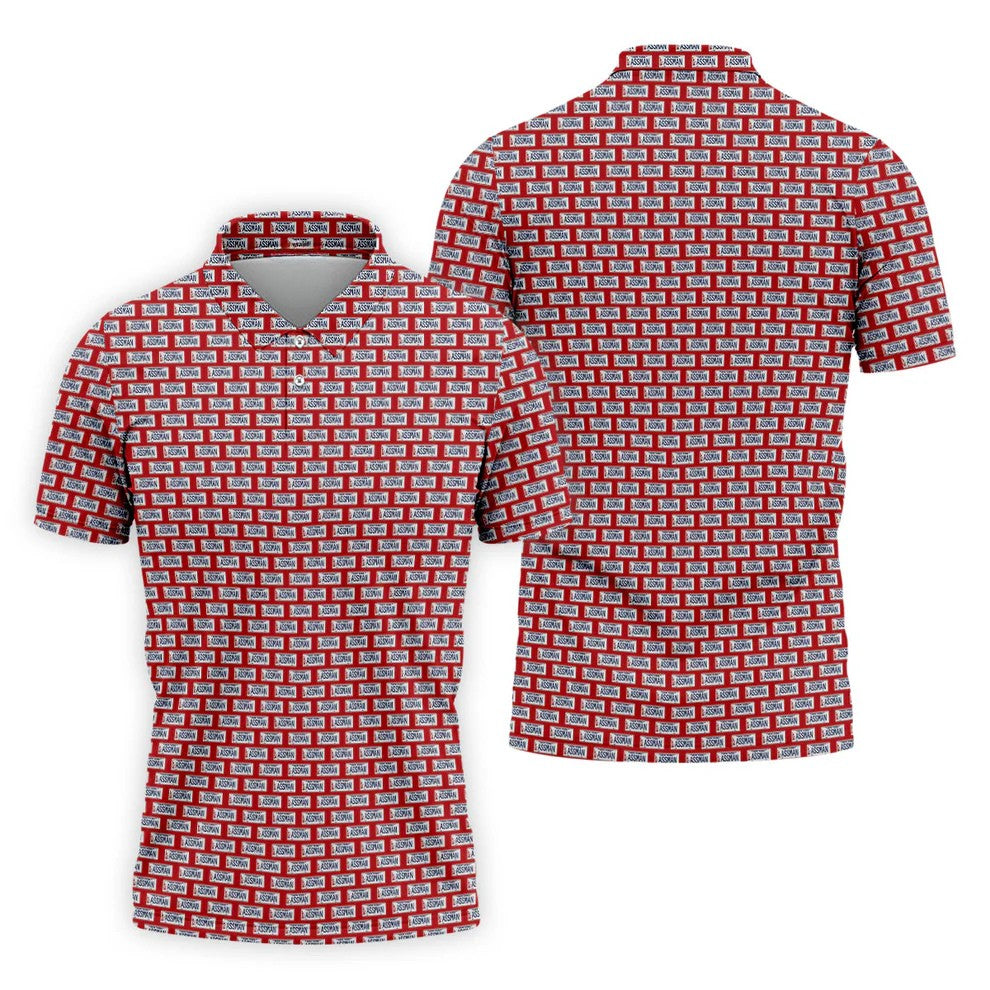 Red New York Assman Pattern Polo Shirt, Mens Golf Apparel, Hawaiian Golf Shirt, Printed Golf Shirts