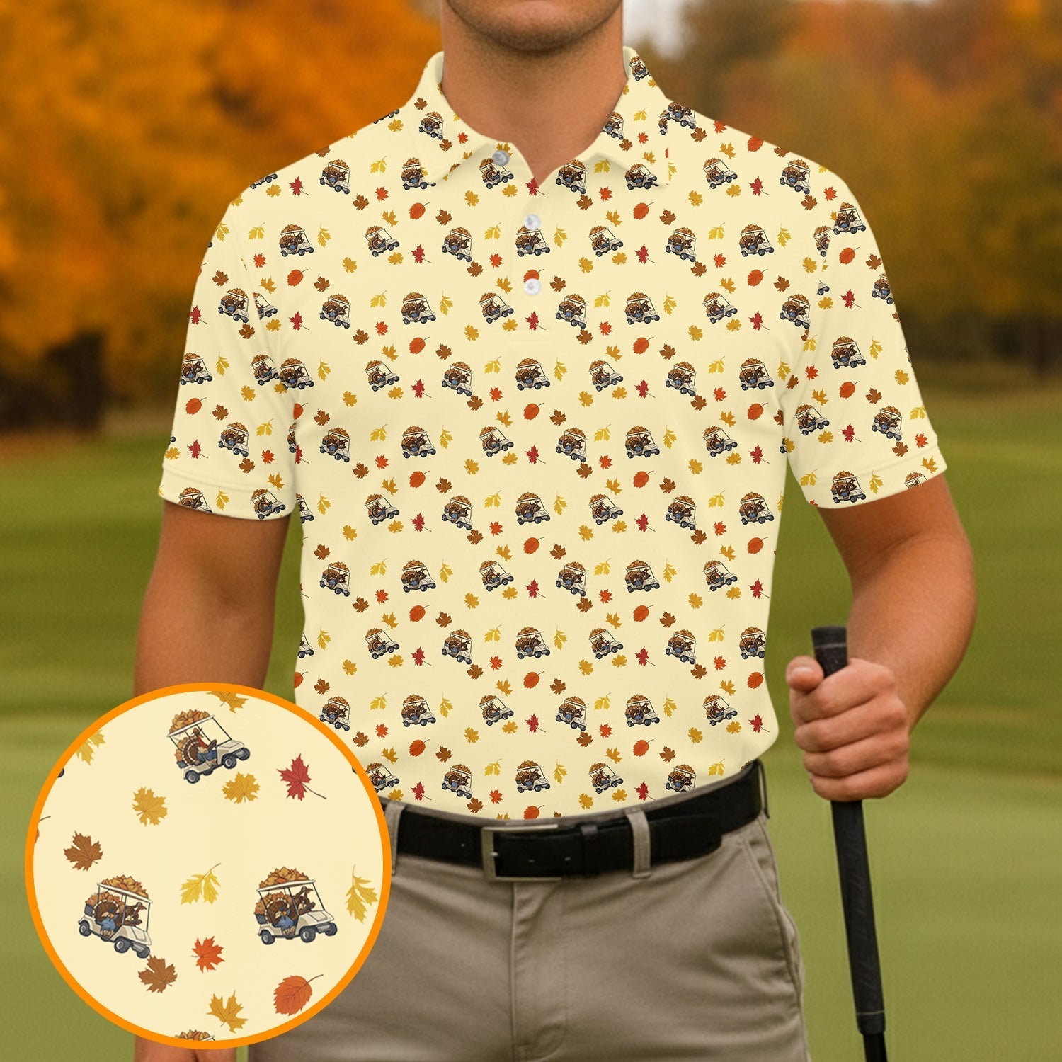 Thanksgiving Turkey Golf Cart Golf Polo Shirto ShirtFor Men, Cool Golf Gift, Golfing Apparel